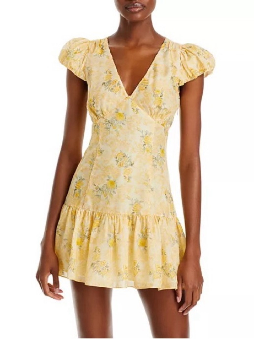 LoveShackFancy Russ Silk Floral Mini Dress Lemon Daydream